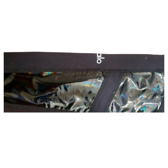 Alo High-Waist Galaxy Moto Leggings Womens Small Black Halographic Yoga Workout - Picture 5 of 7